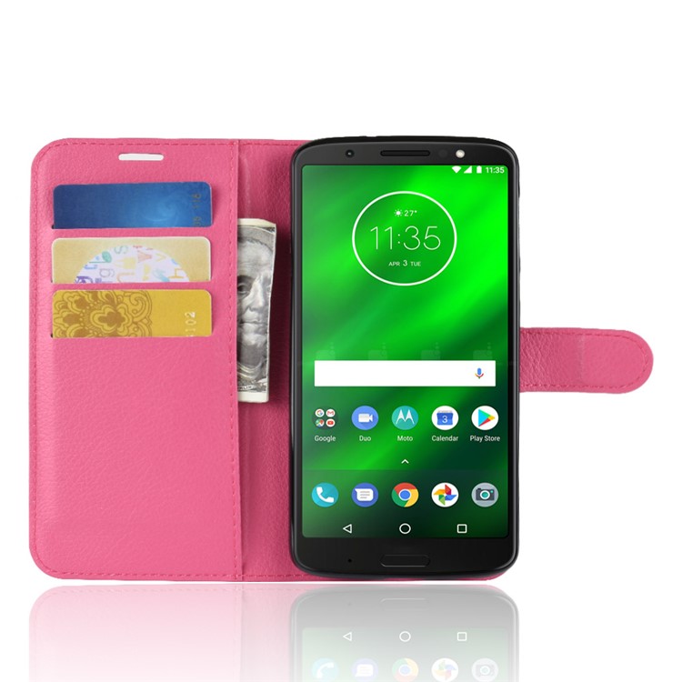 Litchi Texture Wallet Stand Leather Phone Cover for Motorola Moto G6 Plus - Rose-10