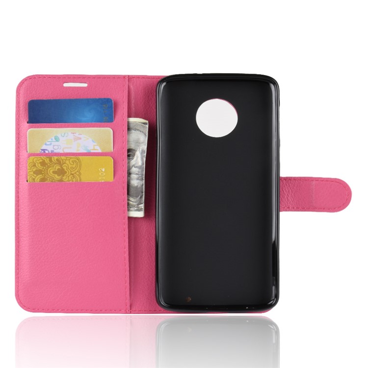 Litchi Texture Wallet Stand Leather Phone Cover for Motorola Moto G6 Plus - Rose-13