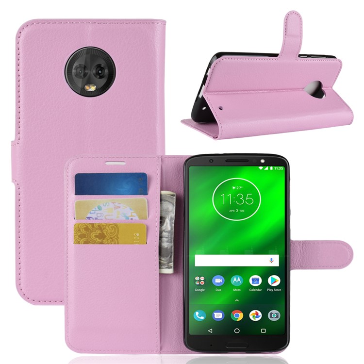 Litchi Texture Wallet Stand Leather Mobile Shell for Motorola Moto G6 Plus - Pink-1