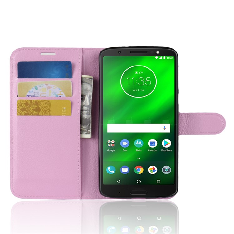 Litchi Texture Wallet Stand Leather Mobile Shell for Motorola Moto G6 Plus - Pink-10
