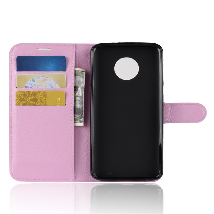 Litchi Texture Wallet Stand Leather Mobile Shell for Motorola Moto G6 Plus - Pink-13