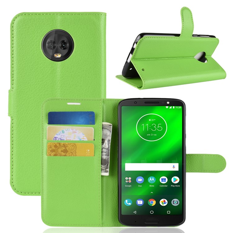 Involucro Mobile In Pelle Con Portafoglio A Portafoglio Litchi Texture Per Motorola Moto G6 Plus - Verde