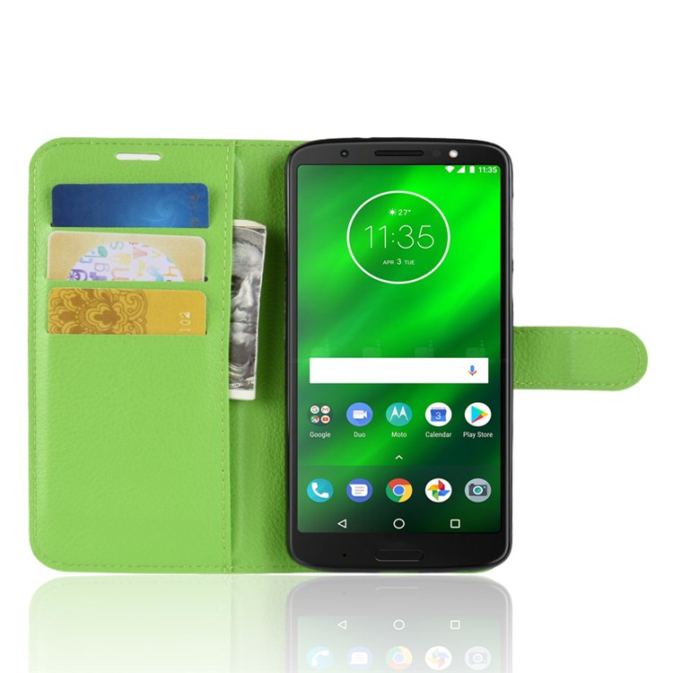 Litchi Texture Wallet Stand Leder Mobile Hülle Für Motorola Moto G6 Plus - Grün