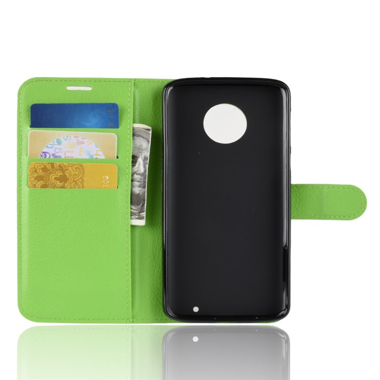 Litchi Texture Wallet Stand Leather Mobile Casing for Motorola Moto G6 Plus - Green-13