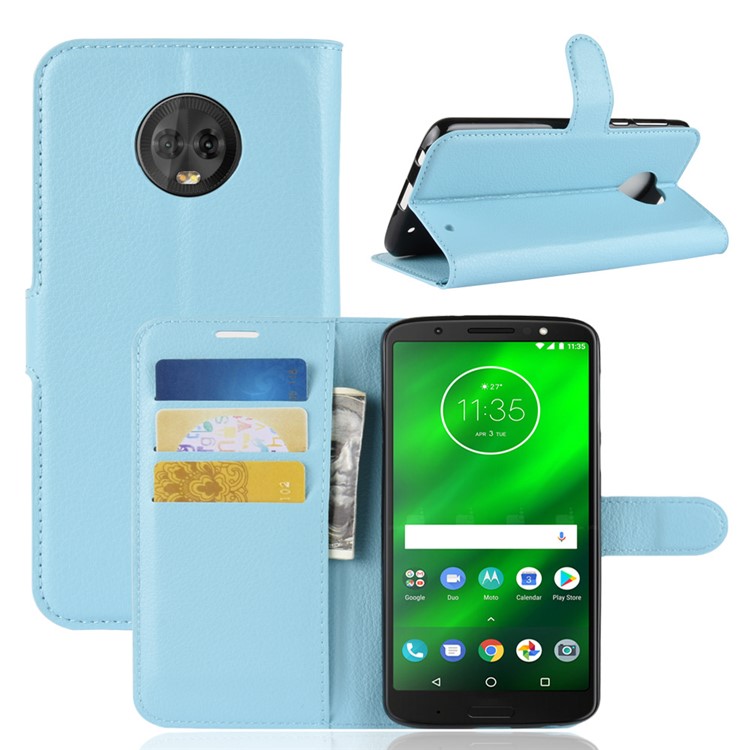 Litchi Texture Wallet Stand Leather Mobile Phone Case for Motorola Moto G6 Plus - Blue-1