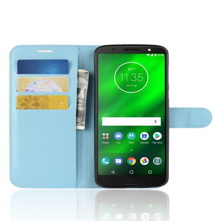 Litchi Texture Wallet Stand Leather Mobile Phone Case for Motorola Moto G6 Plus - Blue-10