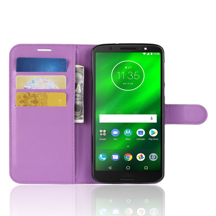 Litchi Texture Wallet Stand Leather Phone Accessory Case for Motorola Moto G6 Plus - Purple-10