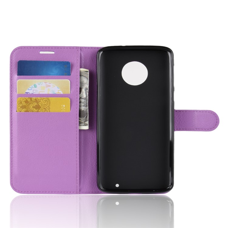 Litchi Texture Wallet Stand Leather Phone Accessory Case for Motorola Moto G6 Plus - Purple-13