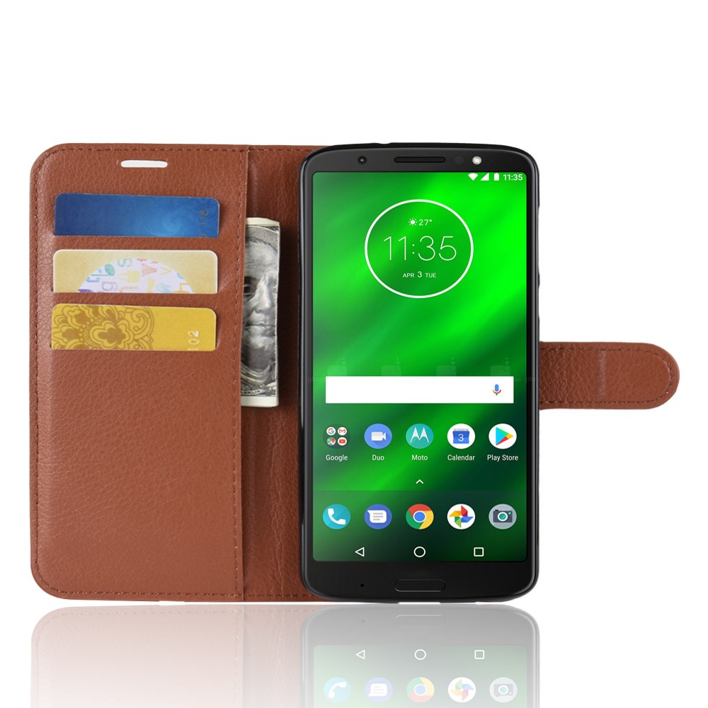 Litchi Texture Wallet Stand Leather Protective Shell for Motorola Moto G6 Plus - Brown-10