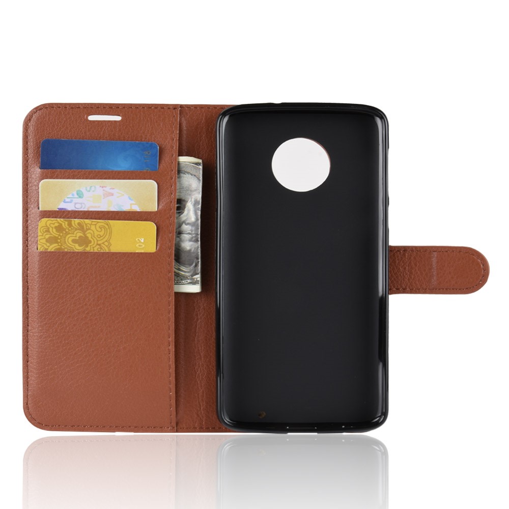 Litchi Texture Wallet Stand Leather Protective Shell for Motorola Moto G6 Plus - Brown-13