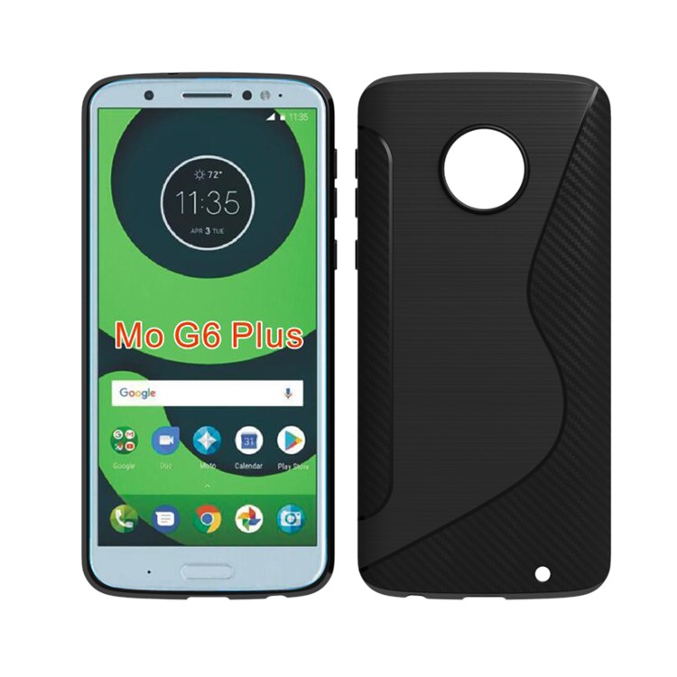 Carbon Fiber Brushed S Shape TPU Phone Case for Motorola Moto G6 Plus - Black-1