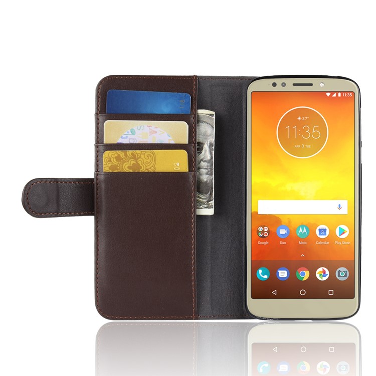 Capas de Protección de la Billetera de Soporte de Cuero de Cuero Dividido Genuino Para Motorola Moto E5 - Marrón-6