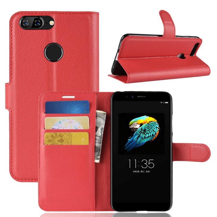 Litchi Texture PU Leather Magnetic Wallet Stand Cover for Lenovo S5 - Red-1