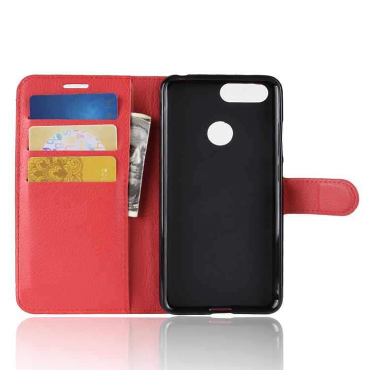 Litchi Texture PU Leather Magnetic Wallet Stand Cover for Lenovo S5 - Red-3