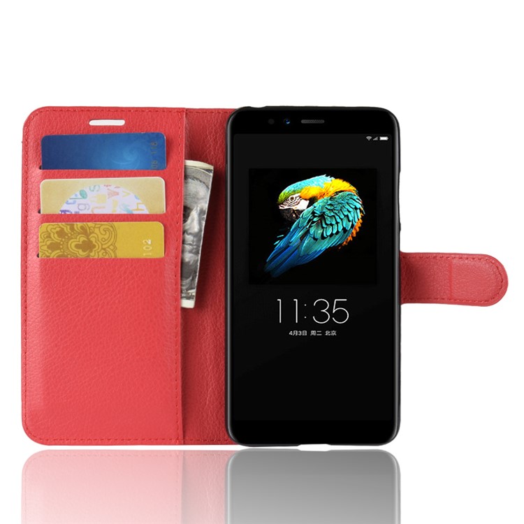 Litchi Texture PU Leather Magnetic Wallet Stand Cover for Lenovo S5 - Red-4