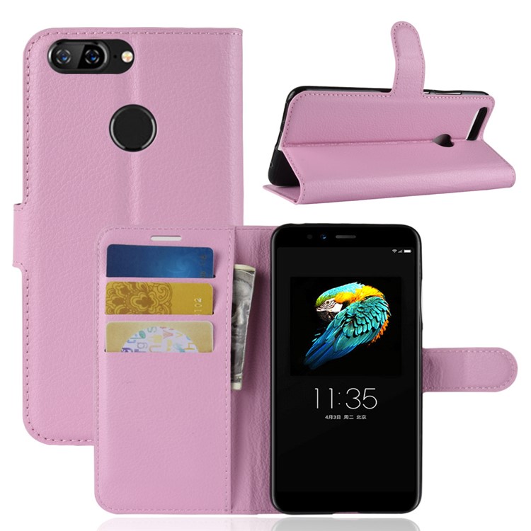 Litchi Skin PU Leather Magnetic Wallet Stand Casing for Lenovo S5 - Pink-1