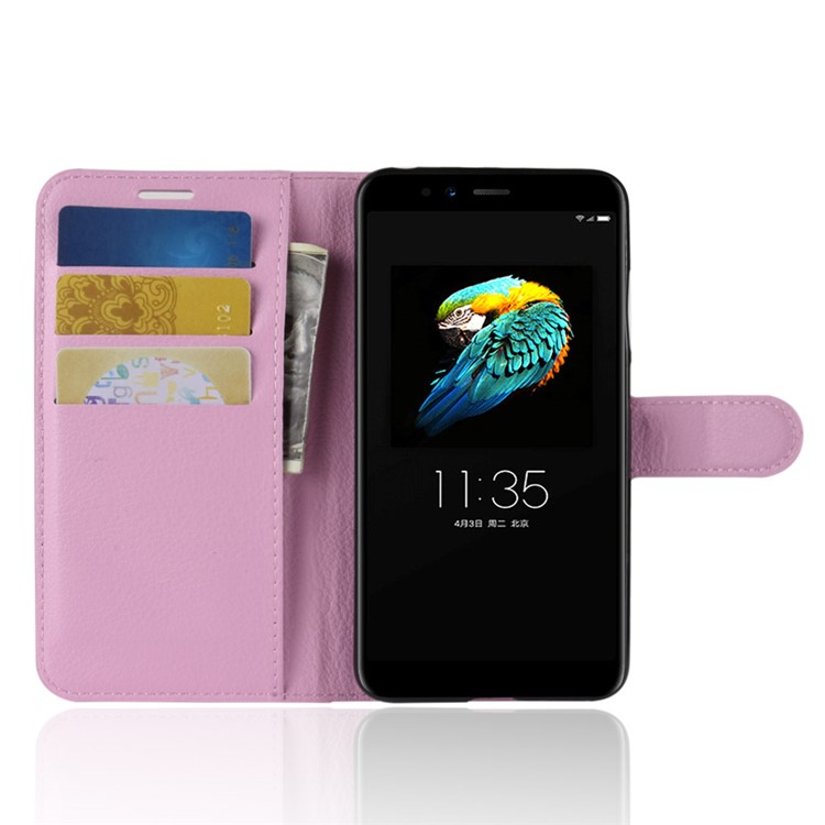Litchi Skin PU Leather Magnetic Wallet Stand Casing for Lenovo S5 - Pink-4