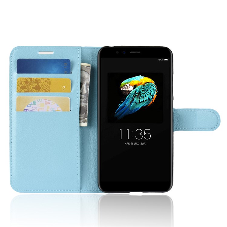 Litchi Skin PU Leather Magnetic Wallet Stand Mobile Phone Case for Lenovo S5 - Blue-4