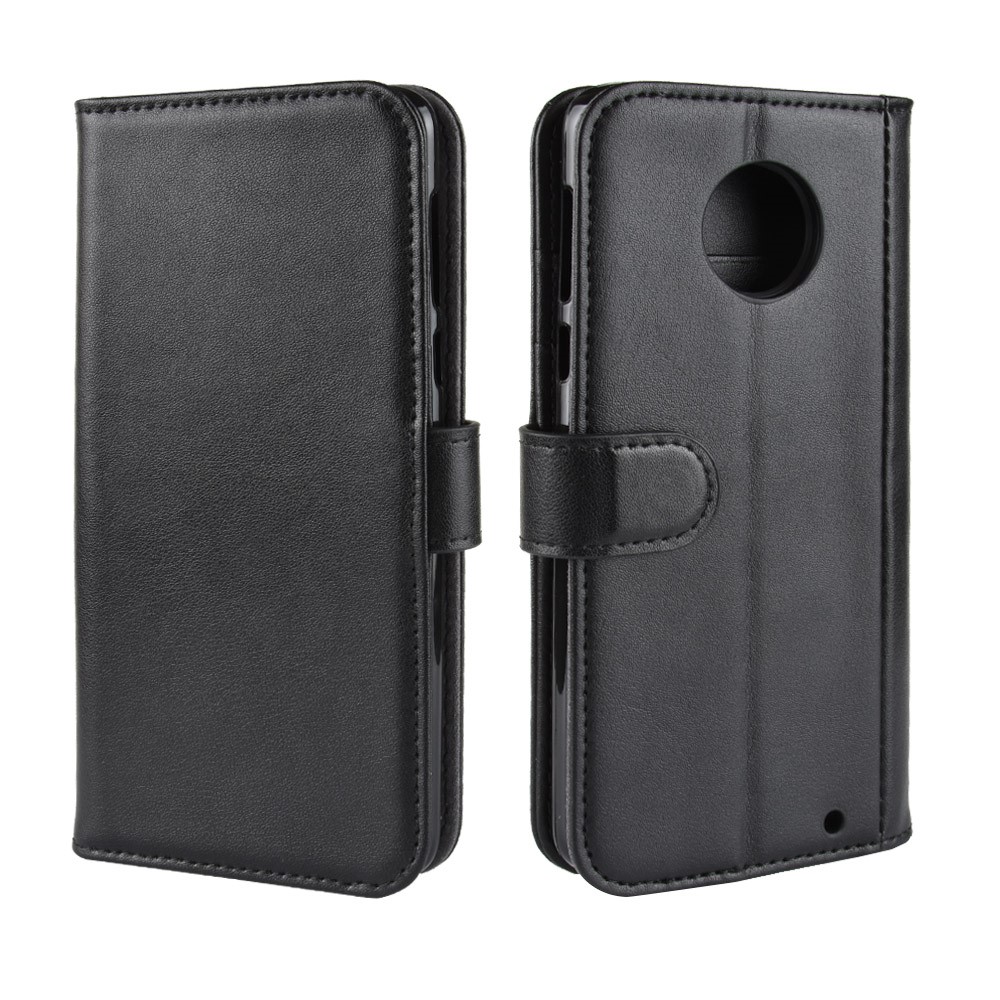 Genuine Split Leather Wallet Stand Flip Case for Motorola Moto G6 Plus - Black-2