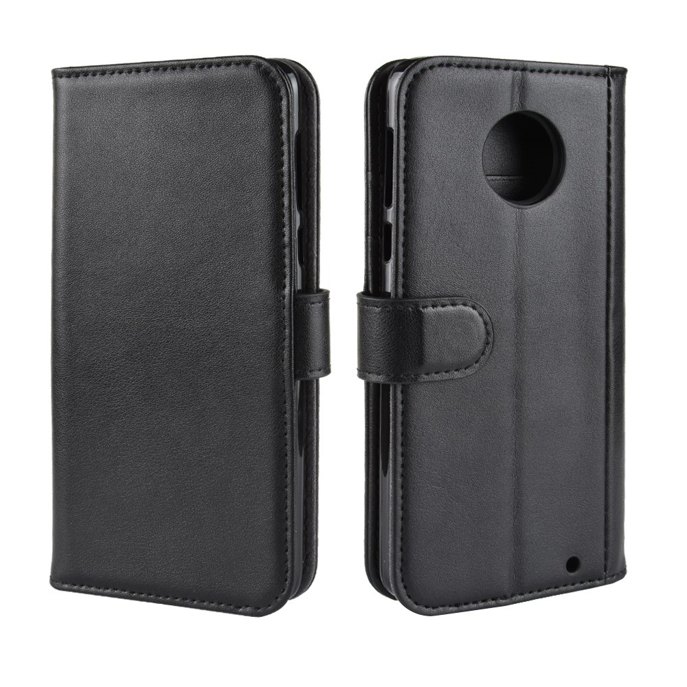 Funda de Soporte de Billetera de Cuero de Cuero Dividido Genuino Para Motorola Moto G6 Plus - Negro