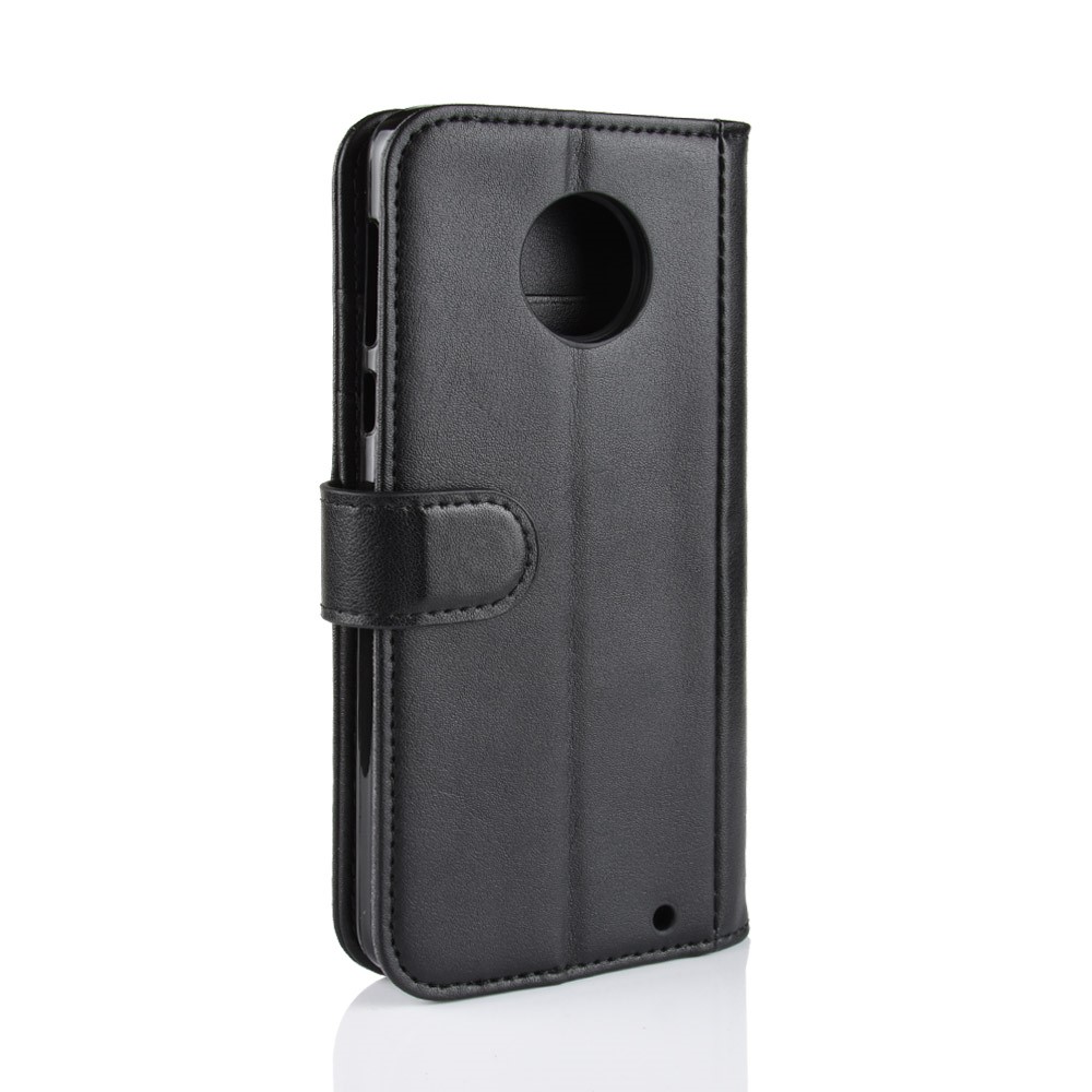 Funda de Soporte de Billetera de Cuero de Cuero Dividido Genuino Para Motorola Moto G6 Plus - Negro