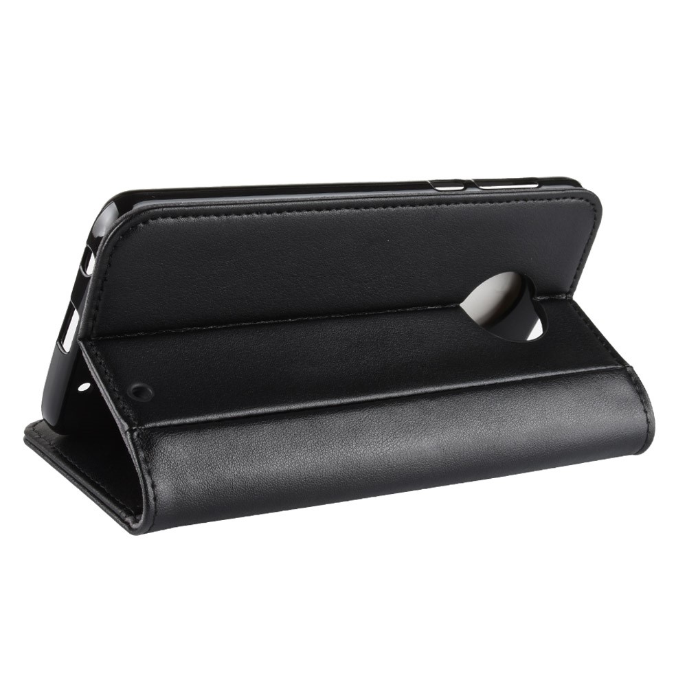 Genuine Split Leather Wallet Stand Flip Case for Motorola Moto G6 Plus - Black-8