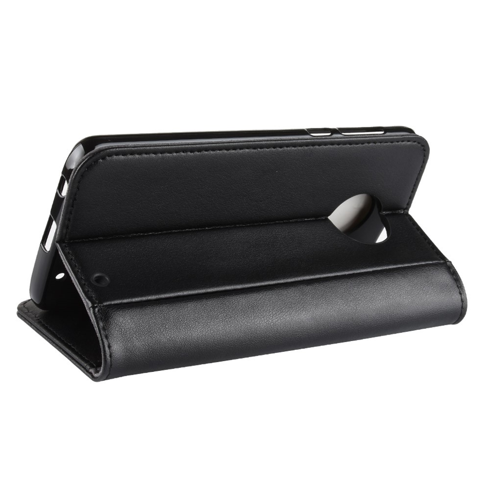 Funda de Soporte de Billetera de Cuero de Cuero Dividido Genuino Para Motorola Moto G6 Plus - Negro