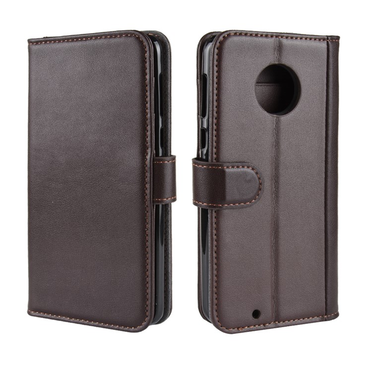 Genuine Split Leather Wallet Stand Flip Case for Motorola Moto G6 - Brown-2