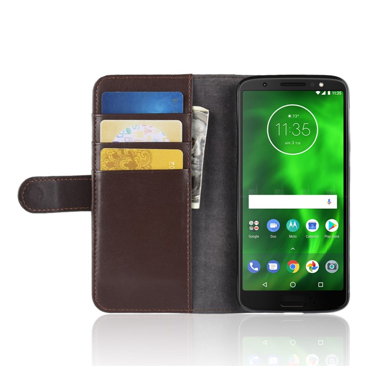Genuine Split Leather Wallet Stand Flip Case for Motorola Moto G6 - Brown-6
