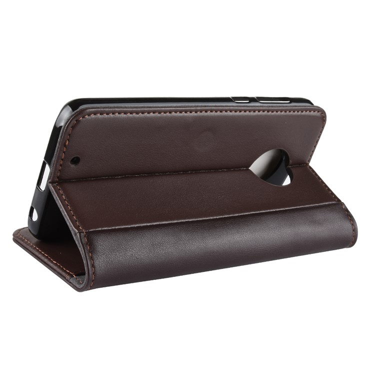 Genuine Split Leather Wallet Stand Flip Case for Motorola Moto G6 - Brown-8