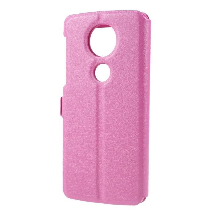 Silk Texture Dual View Window Leather Flip Case for Motorola Moto E5 - Rose-2