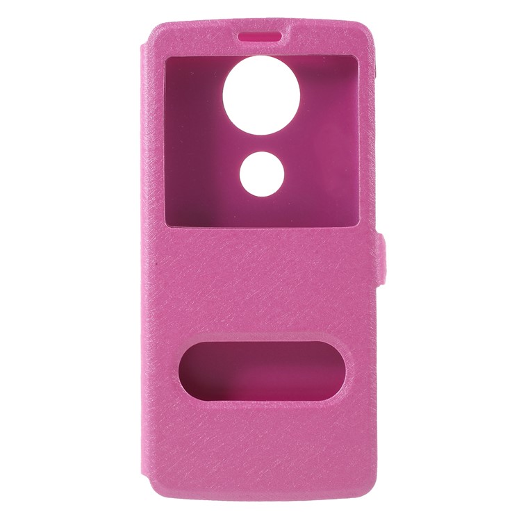 Silk Texture Dual View Window Leather Flip Case for Motorola Moto E5 - Rose-3