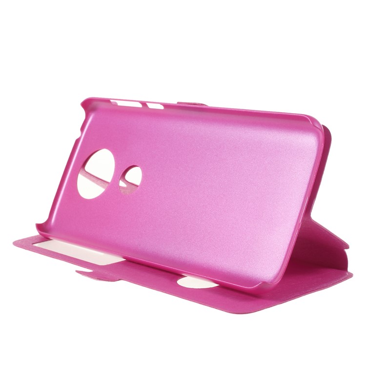 Silk Texture Dual View Window Leather Flip Case for Motorola Moto E5 - Rose-4