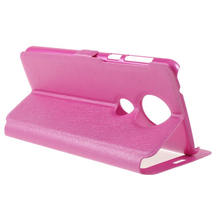 Silk Texture Dual View Window Leather Flip Case for Motorola Moto E5 - Rose-5