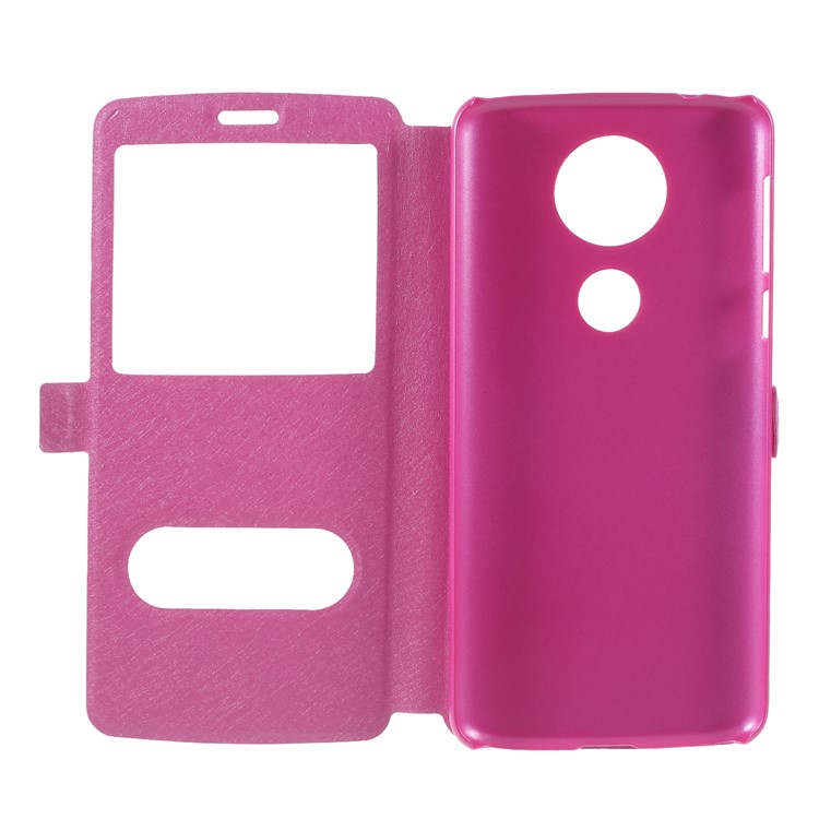 Silk Texture Dual View Window Leather Flip Case for Motorola Moto E5 - Rose-6