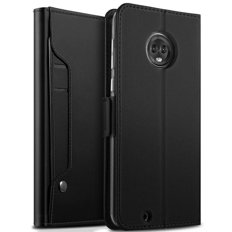 Leather Wallet Stand Case with Card Holder and Makeup Mirror for Motorola Moto G6 Plus - Black-1