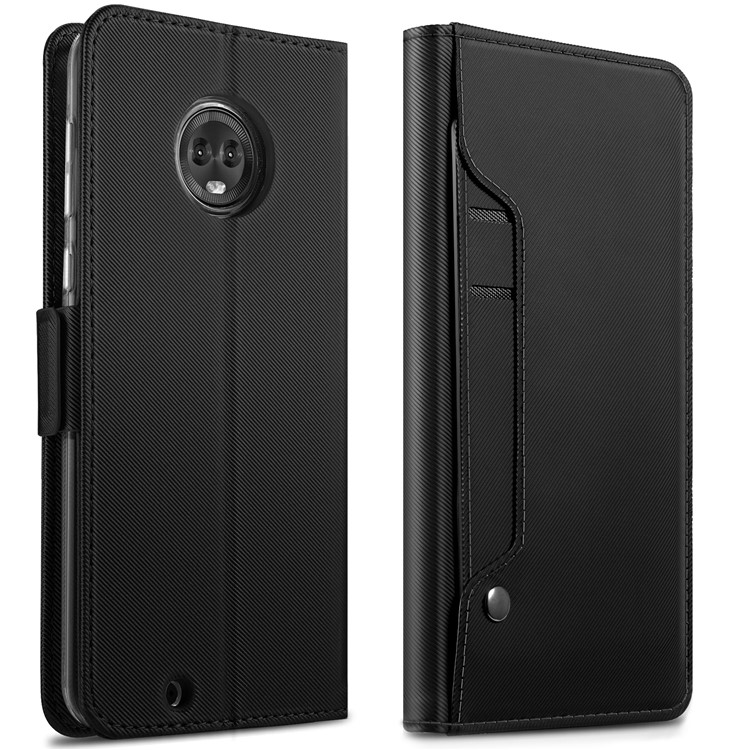 Leather Wallet Stand Case with Card Holder and Makeup Mirror for Motorola Moto G6 Plus - Black-2