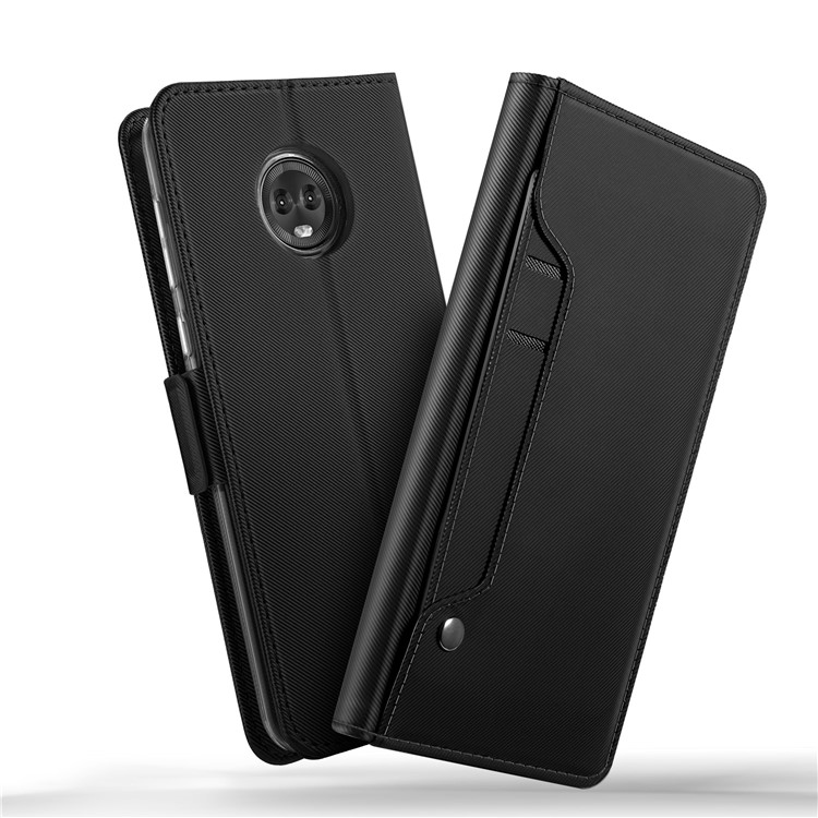 Leather Wallet Stand Case with Card Holder and Makeup Mirror for Motorola Moto G6 Plus - Black-3
