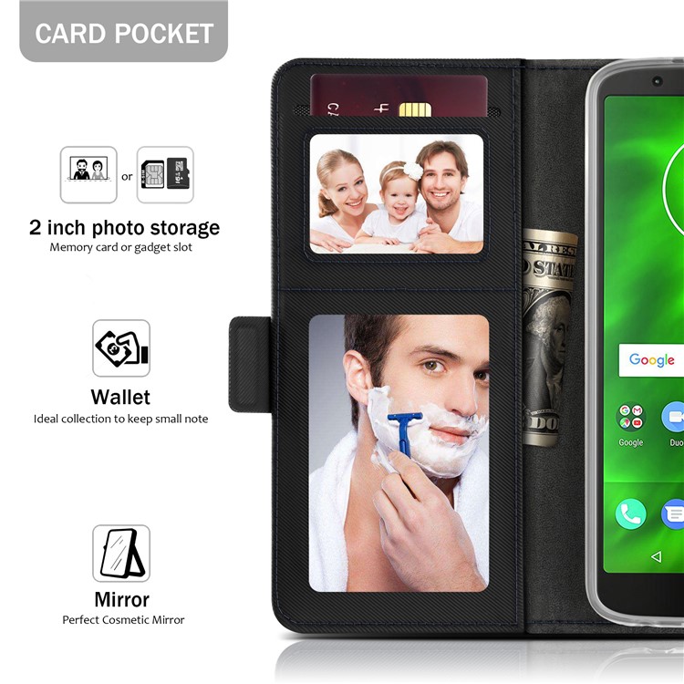 Leather Wallet Stand Case with Card Holder and Makeup Mirror for Motorola Moto G6 Plus - Black-5