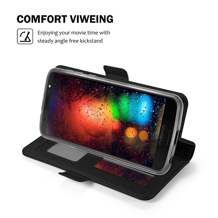 Leather Wallet Stand Case with Card Holder and Makeup Mirror for Motorola Moto G6 Plus - Black-6