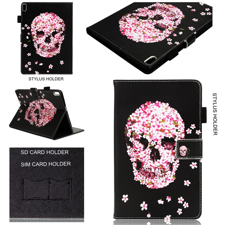 For Lenovo Tab 4 10 Pattern Printing Wallet Stand Case - Flowered Skull-1