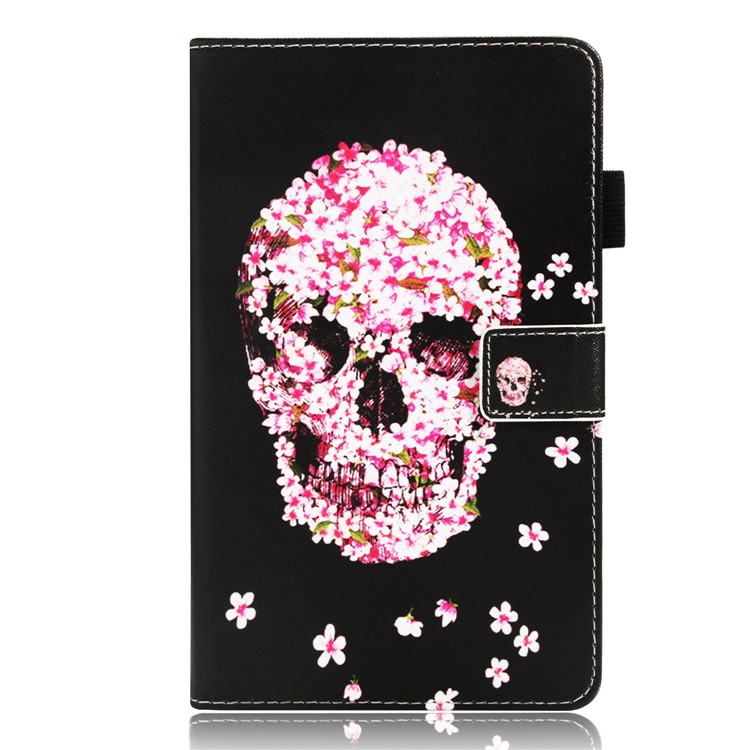For Lenovo Tab 4 10 Pattern Printing Wallet Stand Case - Flowered Skull-2
