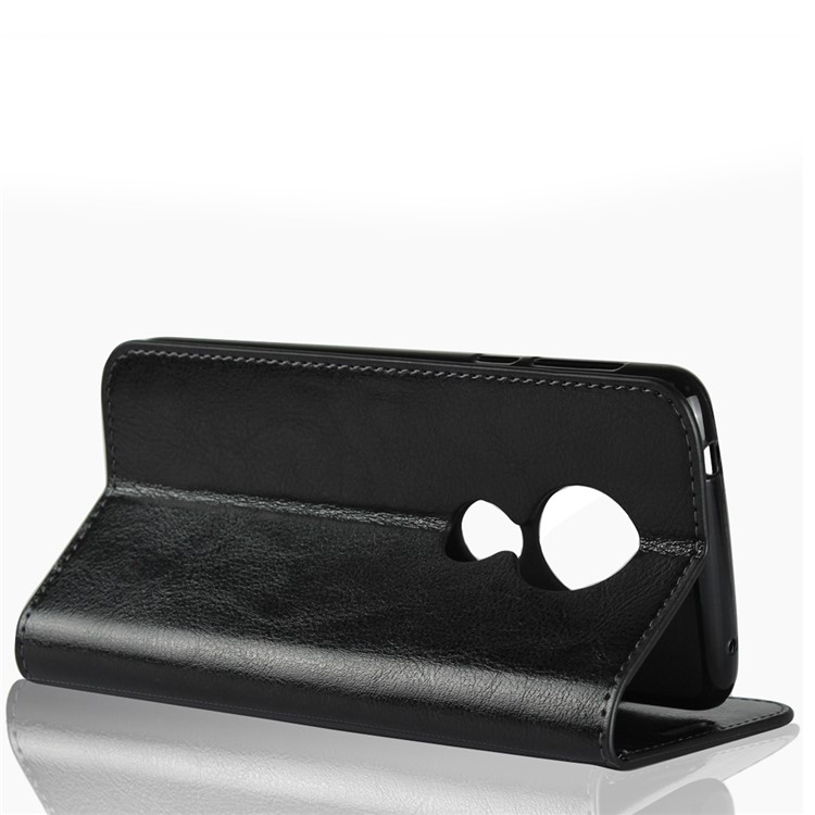 Crazy Horse Texture Genuine Leather Wallet Stand Mobile Cover for Motorola Moto E5 / Moto G6 Play - Black-4