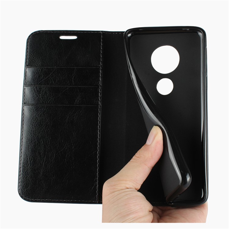 Crazy Horse Texture Genuine Leather Wallet Stand Mobile Cover for Motorola Moto E5 / Moto G6 Play - Black-6