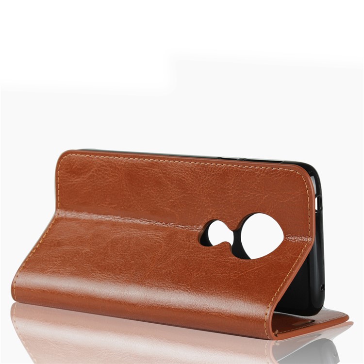 Crazy Horse Texture Genuine Leather Wallet Stand Mobile Shell for Motorola Moto E5 / Moto G6 Play - Brown-4