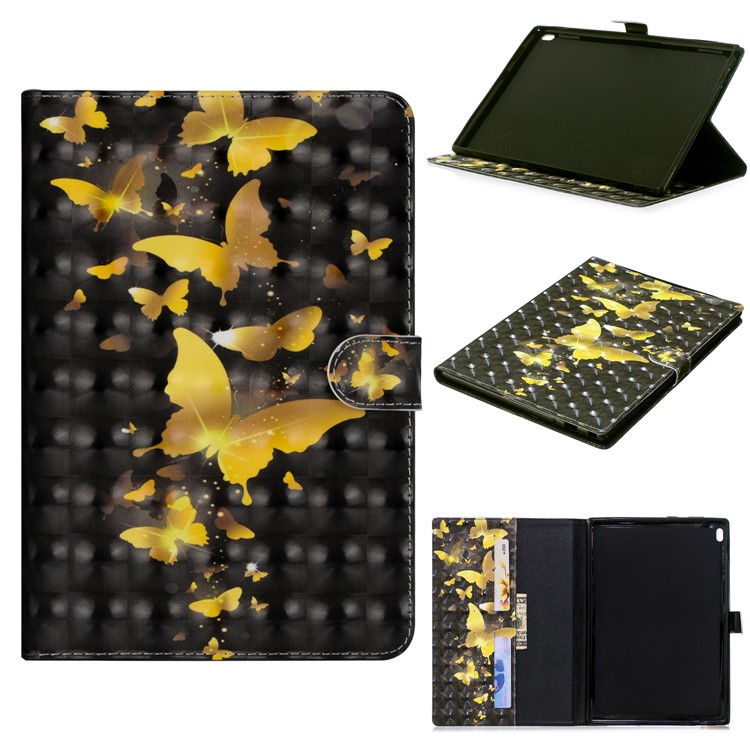 Pattern Printing Wallet Stand Leather Smart Case for Lenovo Tab 4 10 - Gold Butterflies-1