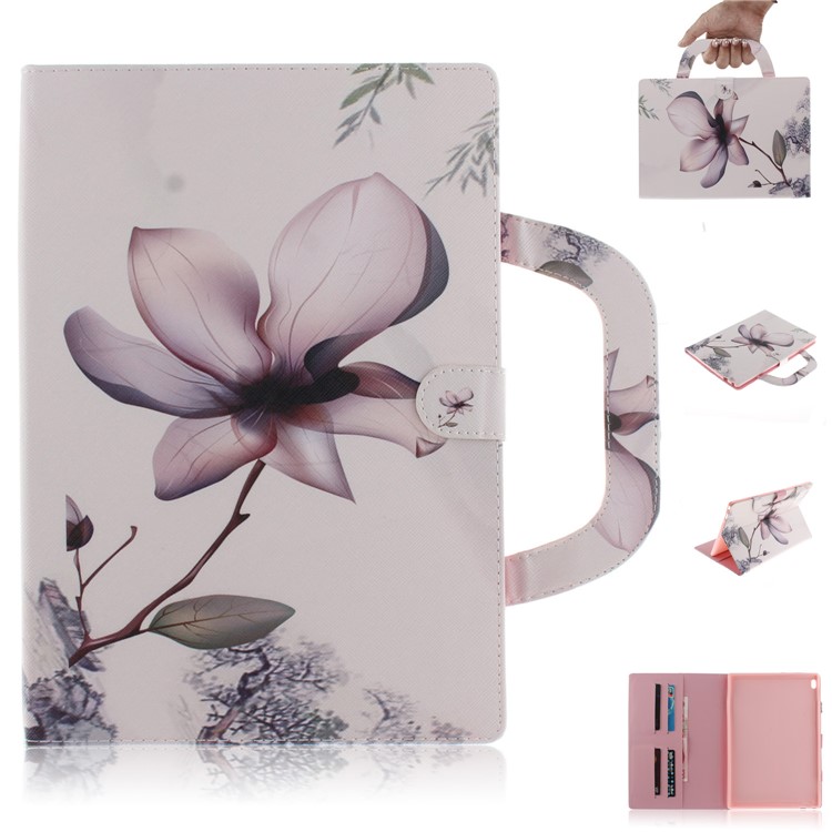 Printing Pattern Stand Leather Wallet Case with Handle for Lenovo Tab 4 10 Plus - Flower-1