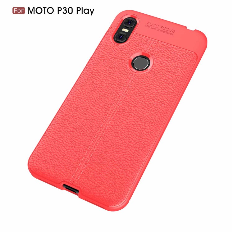 Litchi Texture Soft TPU Gel Cover Casing for Motorola One / P30 Play - Red-2