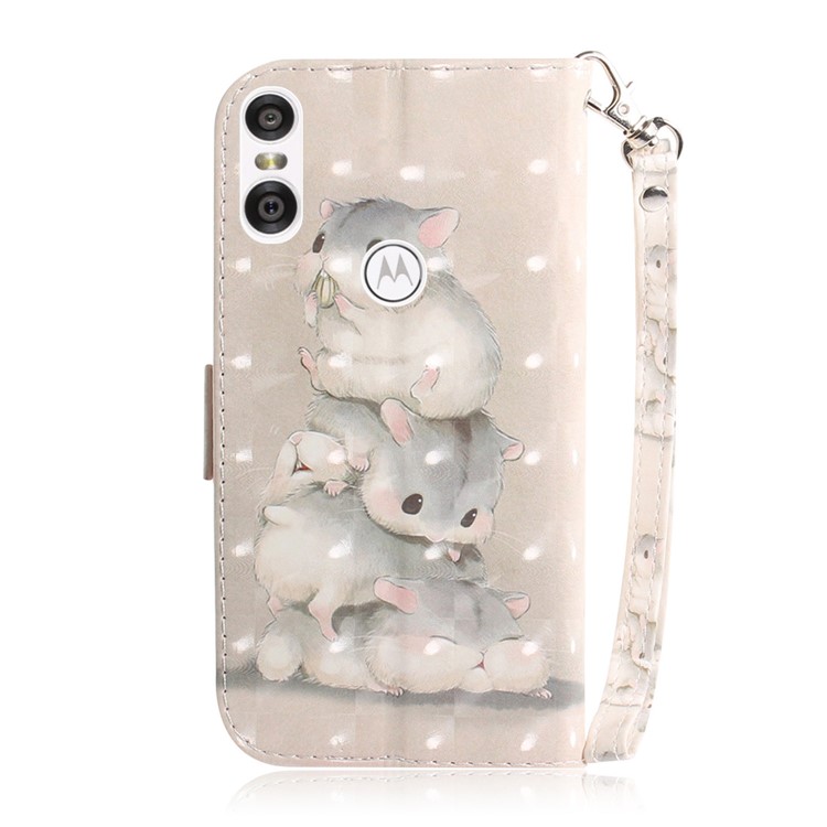 Light Spot Decor Patterned Wallet Stand PU Leather Mobile Case for Motorola One / P30 Play - Hamsters-3