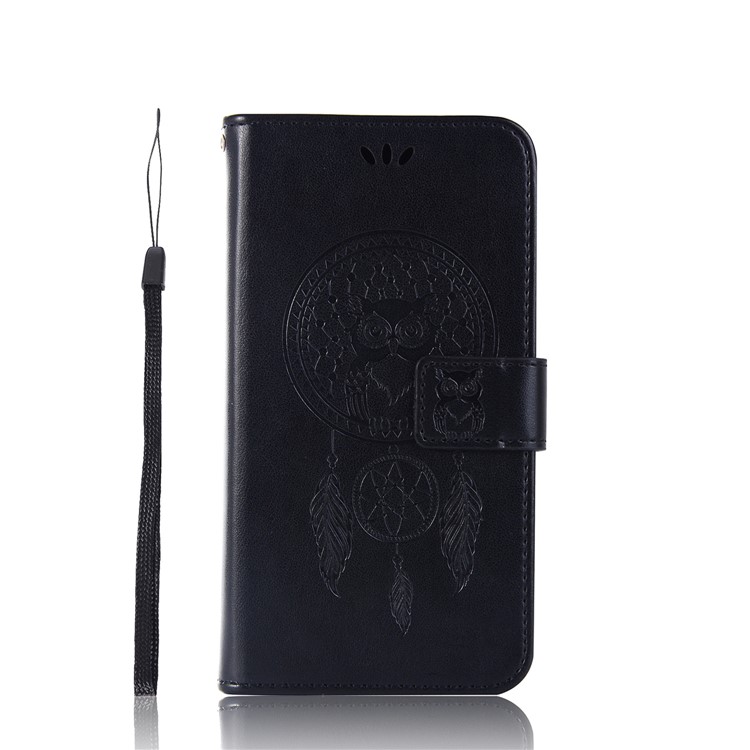 Imprint Owl Dream Catcher Wallet Stand Leather Casing for Motorola Moto E5 Play Go - Black-2